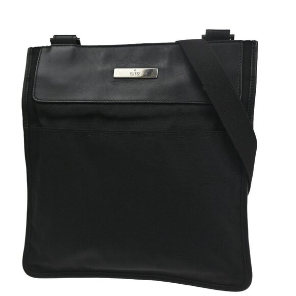 GUCCI Logo Crossbody Shoulder Bag Nylon Leather Black SHW Italy 05EE975 - Picture 1 of 16